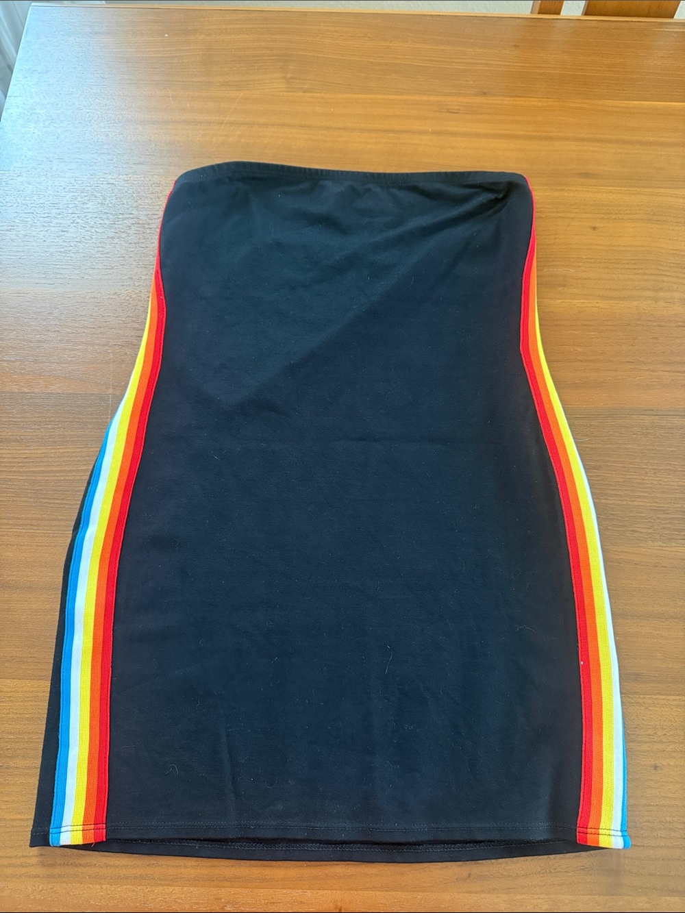 Vintage Urban Outfitters Black Strapless Mini Dress with Rainbow Side Stripes